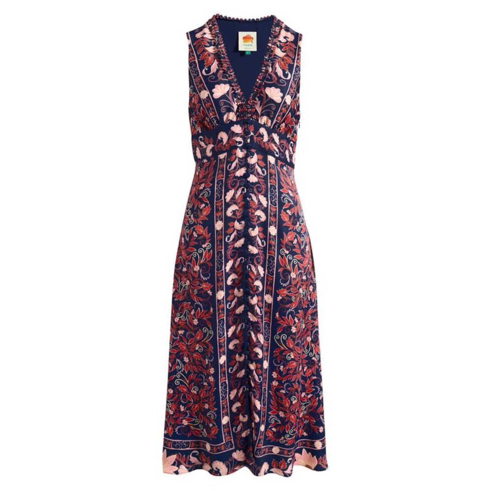 Farm Rio Womens Boho Floral Scarf Midi Dress Small Navy Blue - NWT